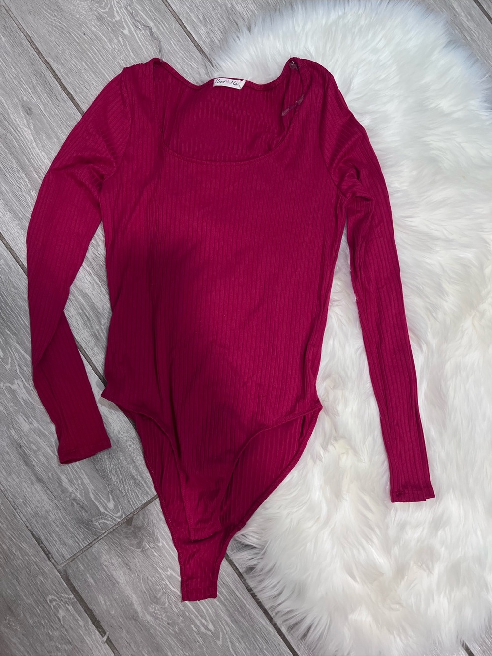 Heart Hips Long Sleeve Ribbed Bodysuit - Berry
